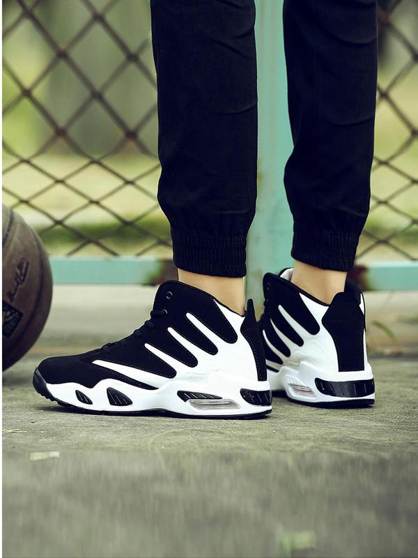 Men's Colorblock Lace Up Front Basketball Shoes, Lightweight High Top Outdoor Sports Sneakers, Athletic Shoes, Gym Shoes, Fall Running Shoes, Back To School Outfits