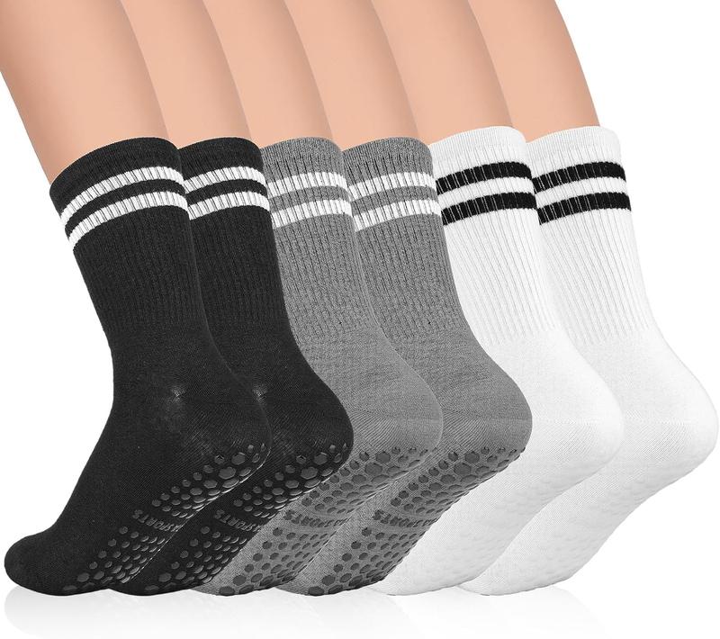 Sticky Socks for Pilates 3 Pairs Soft Grippy Socks Yoga Socks for Women Non Slip Barre Socks with Grips for Women Barre Dance Workout(Black, White, Grey)