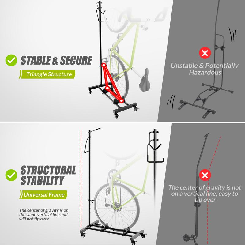 Sttoraboks Bike Stand, Freestanding Indoor Bike Storage Rack Upright Bicycle Floor Stand Indoor Bike Holder with Adjustable Height for Garage & Apartment - for Wheels Sizes up to 29”