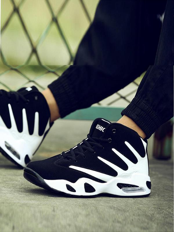 Men's Colorblock Lace Up Front Basketball Shoes, Lightweight High Top Outdoor Sports Sneakers, Athletic Shoes, Gym Shoes, Fall Running Shoes, Back To School Outfits