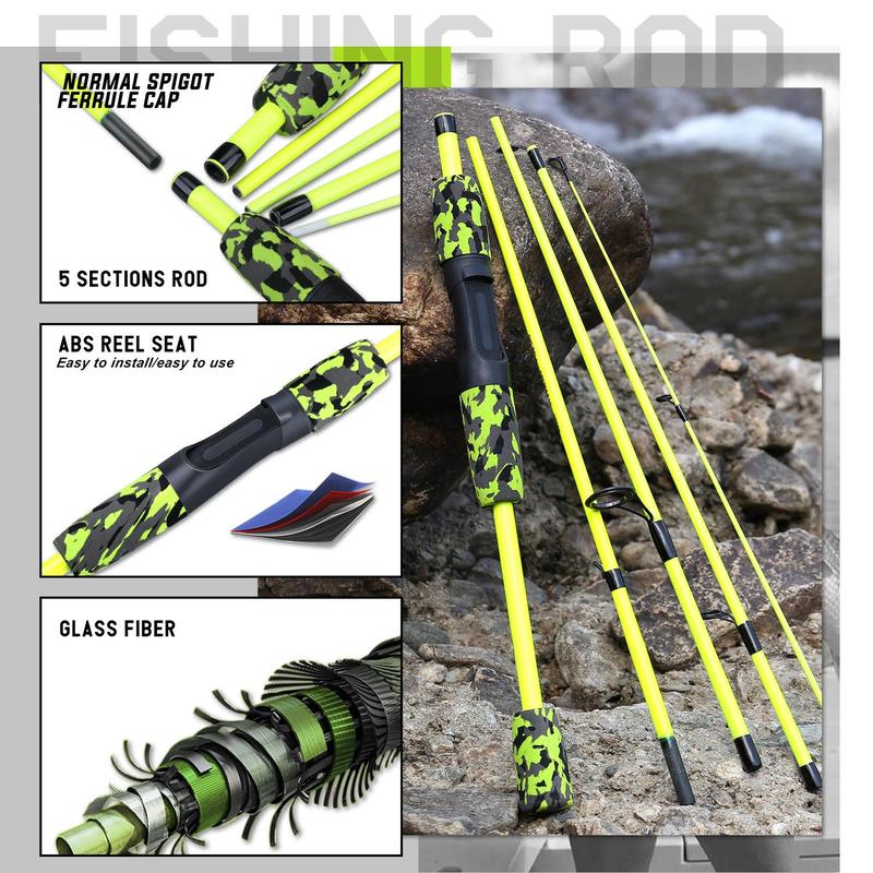 Fishing Rod and Reel Combo, 1 Set Portable 4 Sections Fishing Rod with Spinning Fishing Reel, Fishing Gear for Beginner and Travel,  Fishing Gear