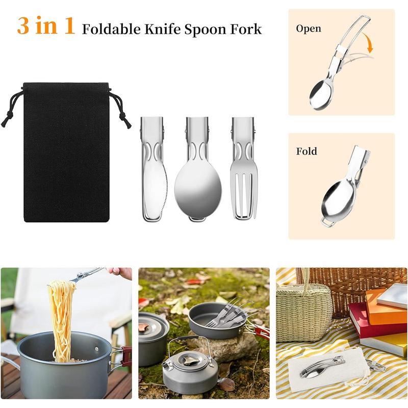 Camping Cooking Utensils Set, Stainless Steel Grill Tools, Camping BBQ Cookware Gear and Equipment for Travel Tenting RV Van Picnic Portable Kitchen Essentials Accessories - Black-28 PCS