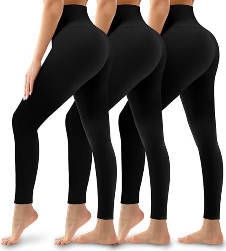 3 Pack Leggings for Women - High Waisted Tummy Control Yoga Pants with Pockets for Workout Gym Black Leggings