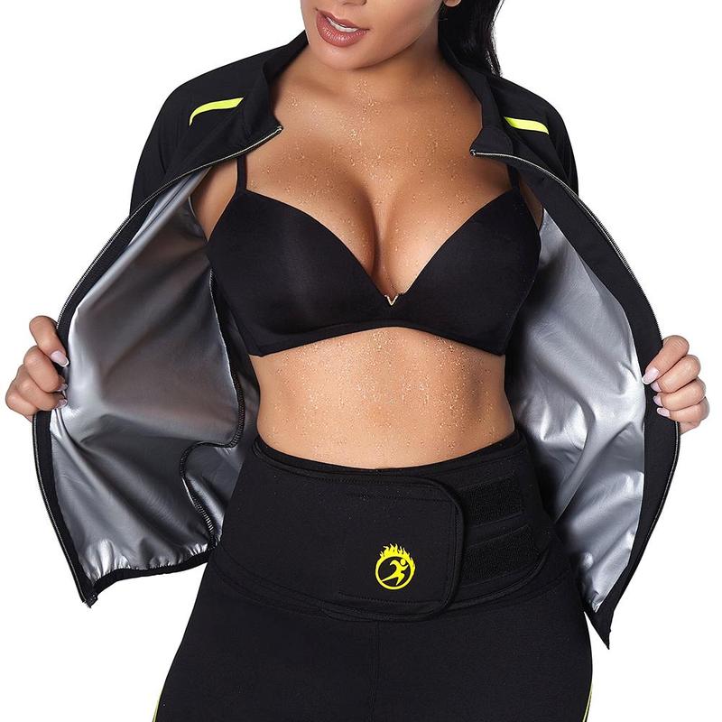 Sauna Suit Women Workout Sweat Waist Trainer Long Sleeve Womens Jacket for Fitness Running,Ladies Sportswear for All Seasons