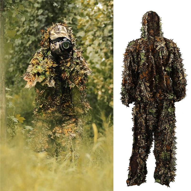 Super Comfortable 3D Ghillie Suit Set Sniper Train Leaf Jungle Forest Wood Hunting Camouflage Hunting Camo Apparel Lightweight Breathable Camouflage Clothing for Jungle Play Bird Watching & Halloween Costume Prop