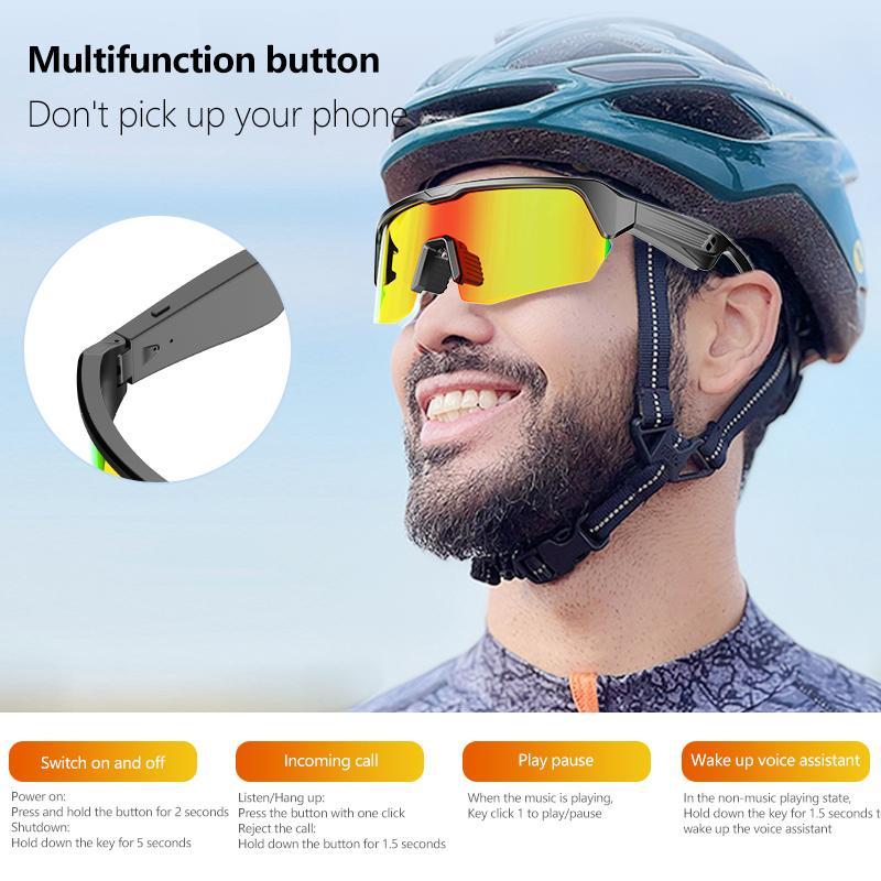 Smart Glasses, Bluetooth-compatible Smart Glasses, UV400 Anti-UV Sun Glasses, Outdoor Sports Glasses, Eye Care Fashion Glasses for Cycling, Climbing, Fishing, Skiing, Driving