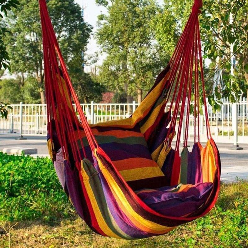 Striped Print Hammock Chair without Cushion and Throw Pillow, Outdoor Portable Comfortable Breathable Hammock Chair with Storage Bag for Camping, Picnic, Camping Essentials, Hammock, Outdoor Furniture, Room Chair