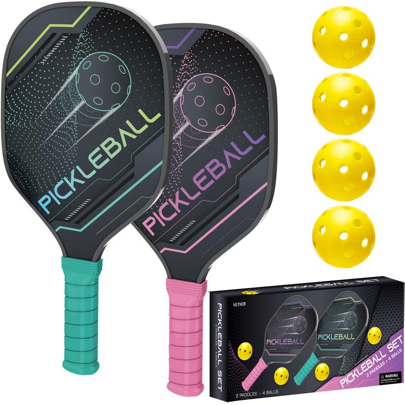 Paddles Set of 2 Paddles,4 Indoor Outdoor  Balls, Paddle Set of 2 Wood  Racket  Racquets Gifts for Men Women All Levels & Ages joola rocks us a carbonfiber paddle padel durafast40 pickleball vins guir pickle ball pickleball paddle USA Approved Tennis