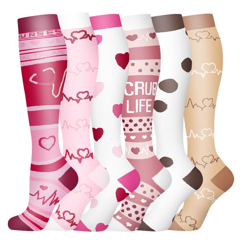 6 Pairs of Compression Socks for Running and Sports - Breathable Cotton Socks with Anti-Slipping and Friction Design - Christmas Day Socks