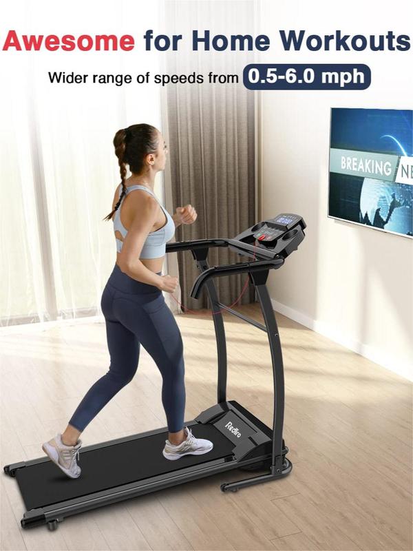 Redliro Electric Treadmill Foldable Exercise Walking Machince for Apartment Home Office Jogging Compact Folding Easy Assembly 12 Preset Program 2 Wheels LCD Display