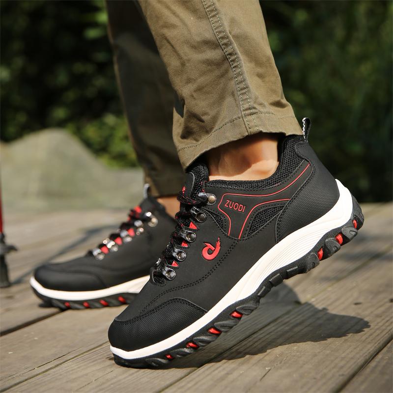 Men's Outdoor Sports Shoes Casual Leather Sneakers Breathable Waterproof Camping Shoes Anti-slip Shock Absorption Hiking Shoes