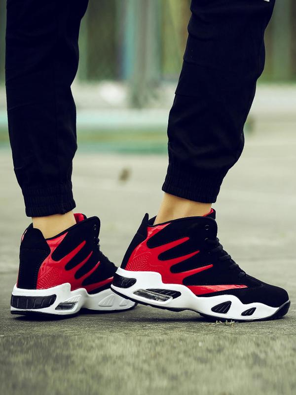 Men's Colorblock Lace Up Front Basketball Shoes, Lightweight High Top Outdoor Sports Sneakers, Athletic Shoes, Gym Shoes, Fall Running Shoes, Back To School Outfits