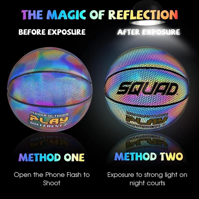 NightPlay Reflective Basketball Size 7 - Cool Holographic Glow Basketball for Night Game, Ideal Gift for Boys Girls 10-14 Year Old, Cool Teen Toys