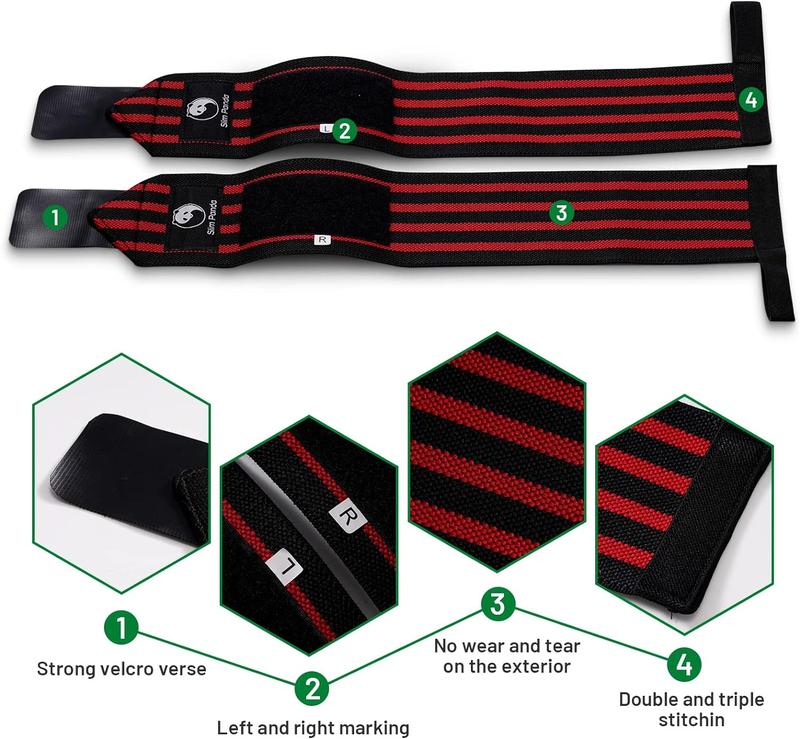 Slim Panda WeightLifting Wrist Wraps for GYM - 14'' Black Black with Red - Heavy-Duty Wrist Support for Fitness, Coldplay Wristbands