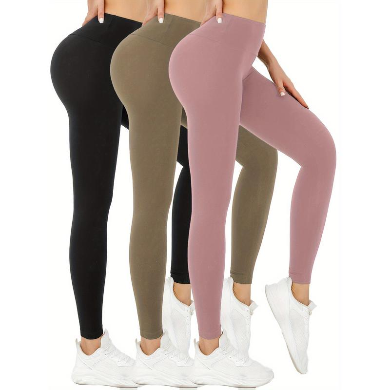 3 Pack Super Soft High Waisted Tummy Control Leggings For Women, Solid Color Workout Yoga Running Pants