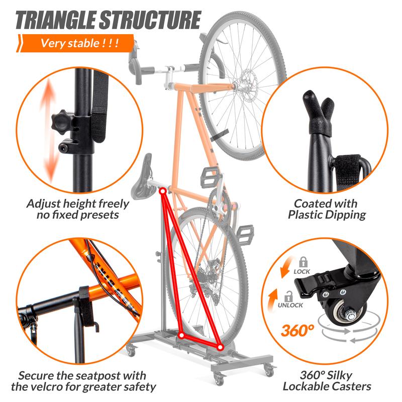 Sttoraboks Bike Stand, Freestanding Indoor Bike Storage Rack Upright Bicycle Floor Stand Indoor Bike Holder with Adjustable Height for Garage & Apartment - for Wheels Sizes up to 29”