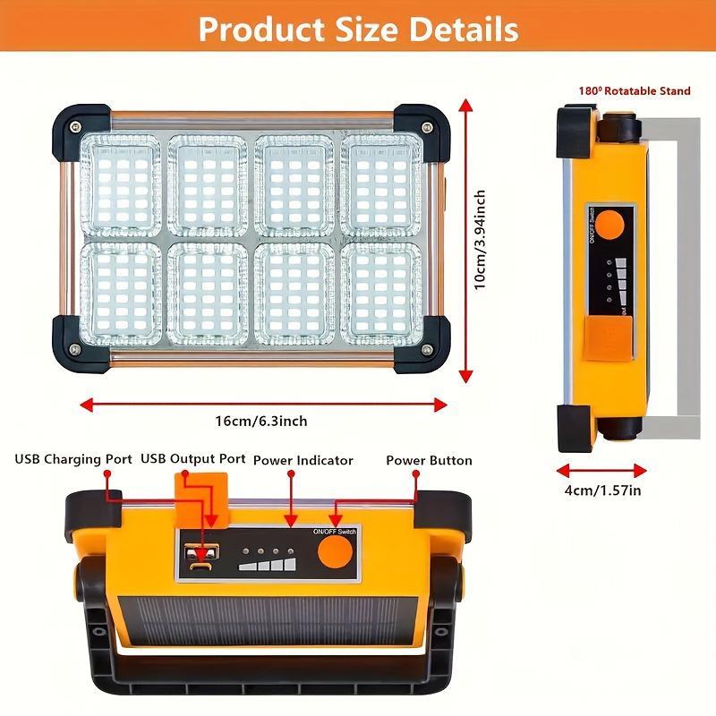 Portable LED Light, USB & Solar Charging LED Light with 4 Adjustable Brightness Levels, Outdoor Light for Camping, Emergency Lighting & Outdoor Travel, Christmas Gift