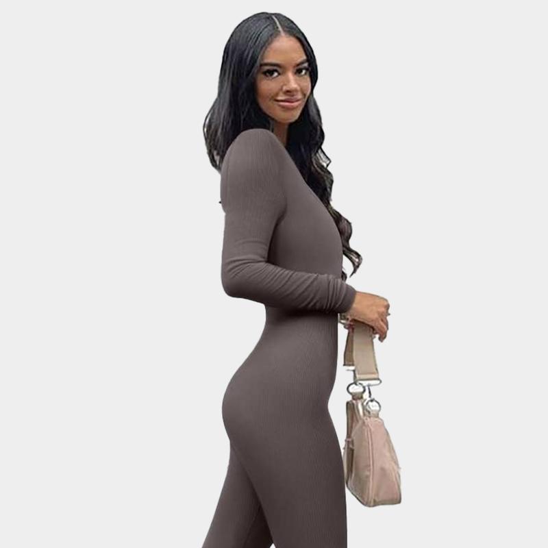 GQF Women's   Ribbed Long Sleeve Sport Jumpsuits3306[comfort shaping sculpting confidence-boosting belly-control bodysuit and shapewear]