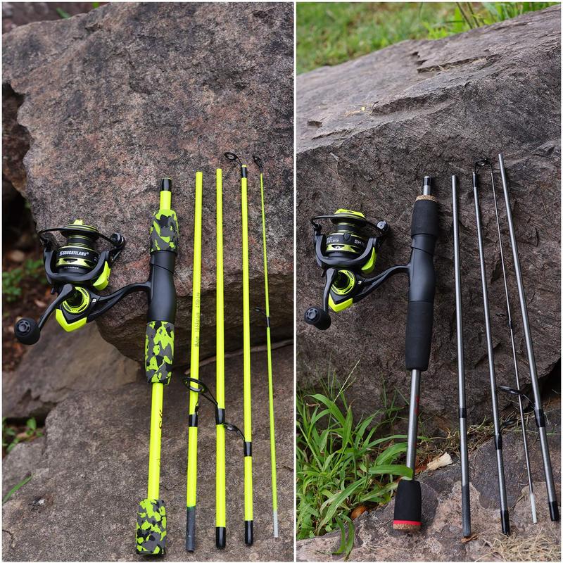 Fishing Rod and Reel Combo, 1 Set Portable 4 Sections Fishing Rod with Spinning Fishing Reel, Fishing Gear for Beginner and Travel,  Fishing Gear