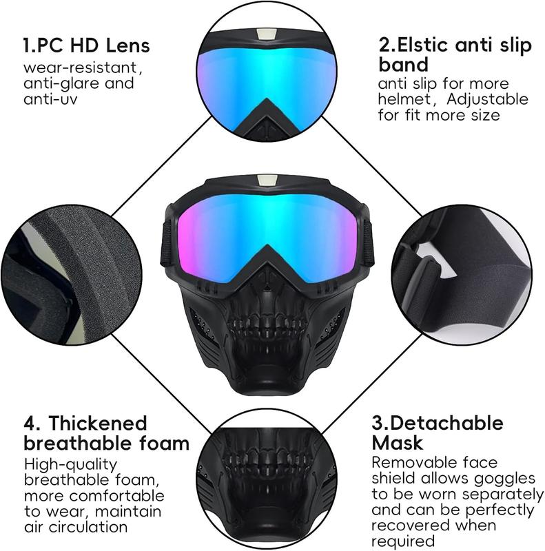 Stylish Glasses for Bicycling - Fog Proof and Warm, Adjustable Cool Skull Retro Riding Motorcycle Goggles