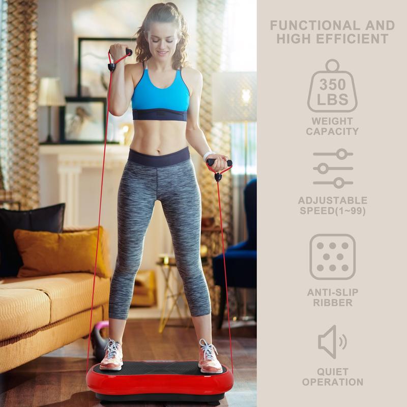 DEAL Pro Vibration Plate Exercise Machine - Whole Body Workout Vibration Fitness Platform Fit Massage Workout Trainer w_Loop Bands + Bluetooth + Remote, 99 Levels (Red) _ Sports & Outdoors