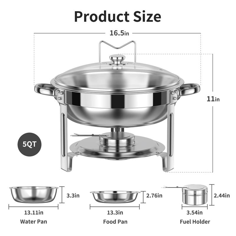 4-Pack 5QT Stainless Steel Chafing Dish Buffet Set with Glass Lids and Lid Holders - Buffet Warmers for Events, Weddings, Camping, and Dinners