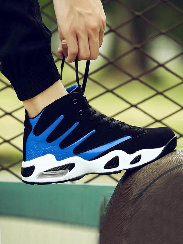 Men's Colorblock Lace Up Front Basketball Shoes, Lightweight High Top Outdoor Sports Sneakers, Athletic Shoes, Gym Shoes, Fall Running Shoes, Back To School Outfits