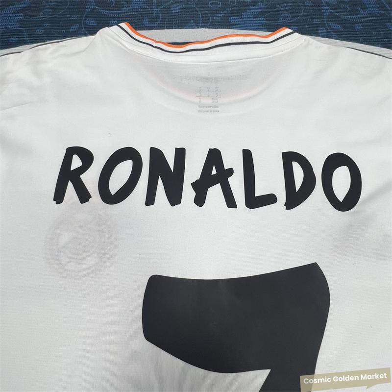 13-14  Champions League version of the home long and short-sleeved vintage jersey No. 7 Ronaldo Benzema Ramos soccer jersey set