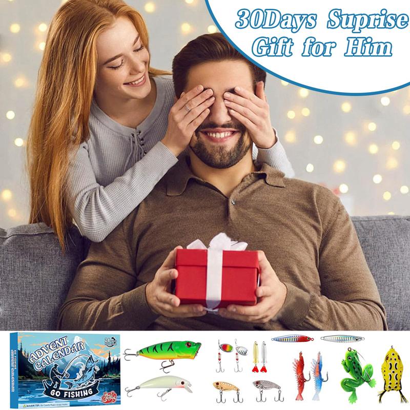 Fishing Lures 24 PCS Advent Calendar Fishing Christmas Countdown - 24 Days Fishing Lures Set for Fisher Adult Men Teen Boys - 2024 Xmas Surprise Gift