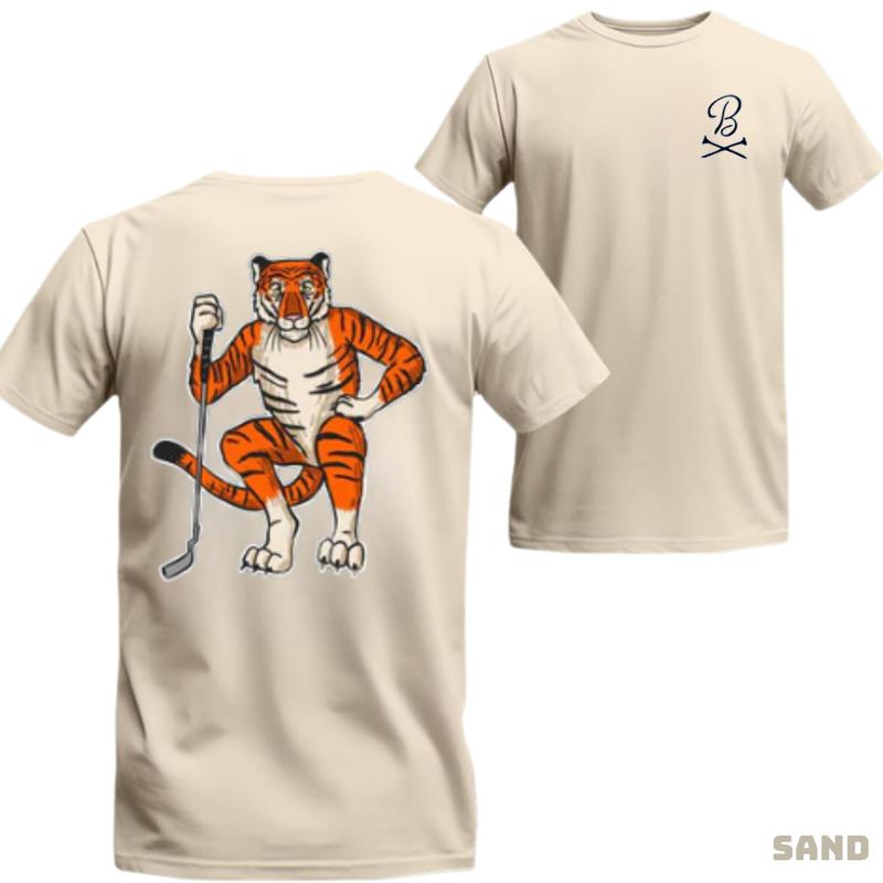 Barstool Golf T-Shirt - White unisex tee featuring a unique golfing tiger design, perfect for golf enthusiasts and animal lovers, ideal for an energetic and creative style.