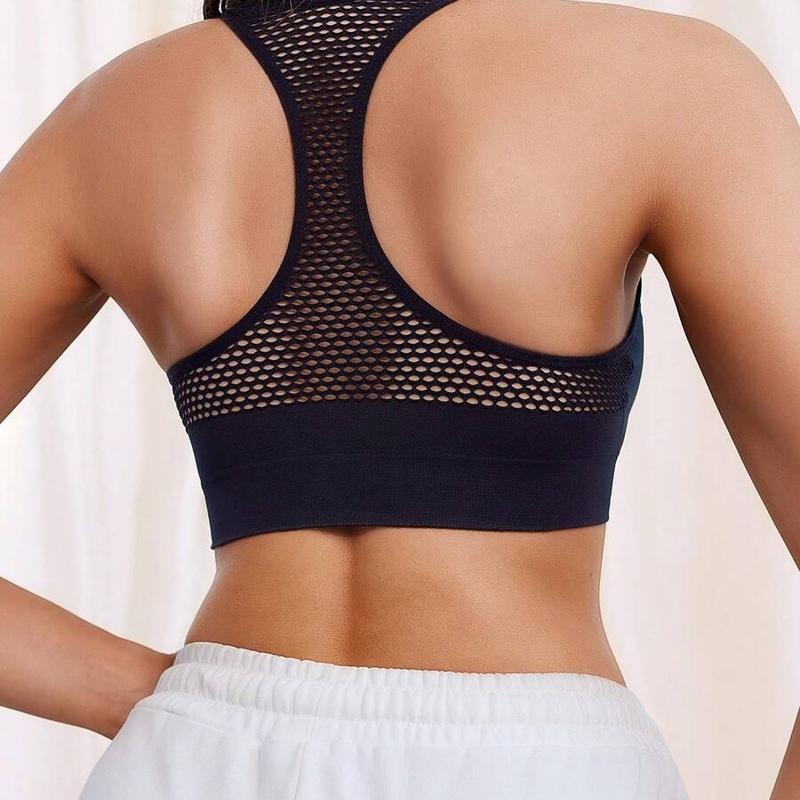 Women's Black Zipper Padded Sports Bra - Elastic and Seamless - Everyday, Womenswear