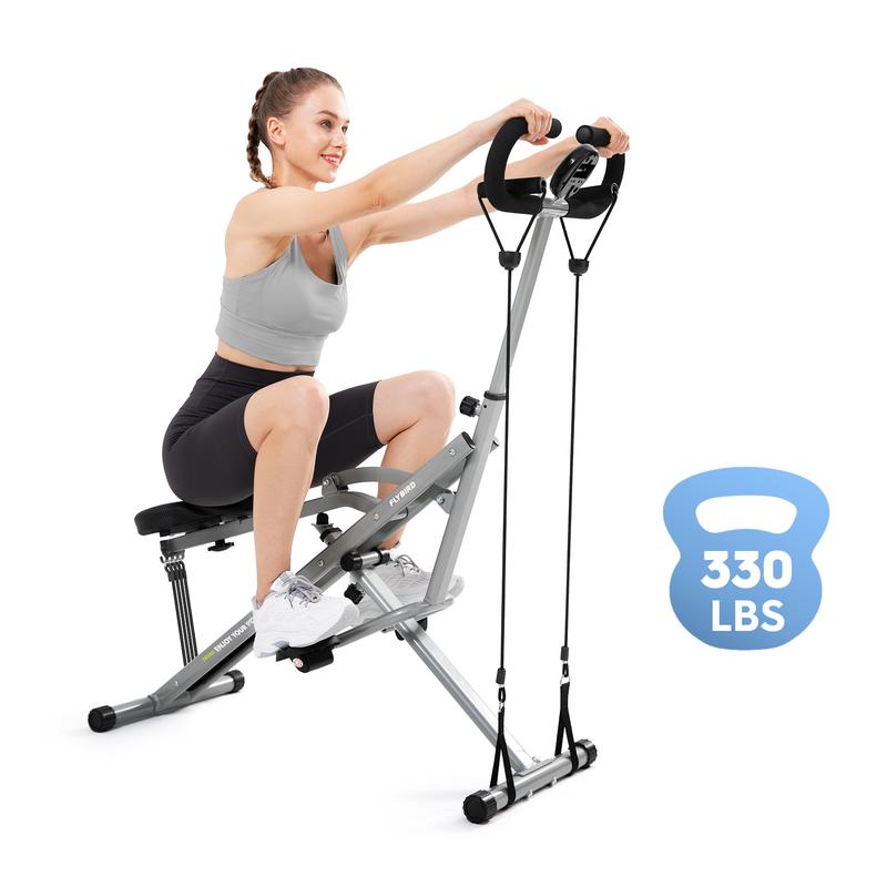 FLYBIRD Squat Machine for Home,Rodeo Core Exercise Machine,330lbs Foldable,Adjustable 4 Resistance Bands,Ride & Rowing Machine for Botty Glutes Butt Thighs,Ab Back Leg Press Hip Thrust