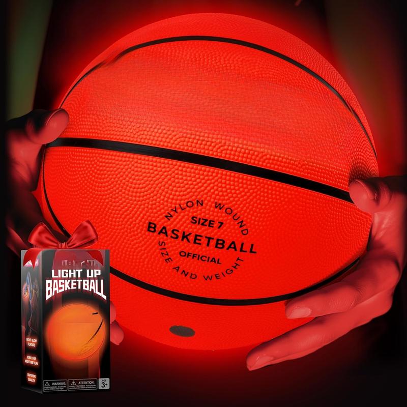 Glow in The Dark Basketball for Boys, Light Up Basketball for Night Basketball Games, Red Glowing Ball, Basketball Accessories Gifts for Teen Boy Toys Ages 3 Old and Up