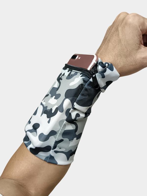 Camo Print Sports Wrist Bag, Zipper Design Portable Sports Wrist Pouch For Running Cycling Outdoor Activities