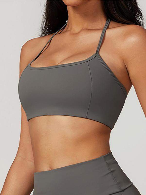 Women's Solid Backless Halter Neck Sports Bra, Gym Clothing, Lingerie for Women, Lingerie Outfit, Breathable Comfortable Wireless Sports Bra for Fall, Ladies Sportswear for Indoor Outdoor Wear Top