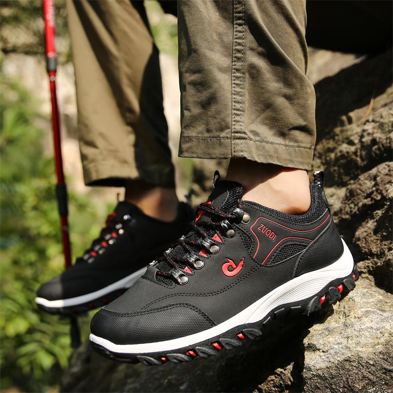 Men's Outdoor Sports Shoes Casual Leather Sneakers Breathable Waterproof Camping Shoes Anti-slip Shock Absorption Hiking Shoes