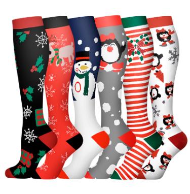 6 Pairs of Compression Socks for Running and Sports - Breathable Cotton Socks with Anti-Slipping and Friction Design - Christmas Day Socks