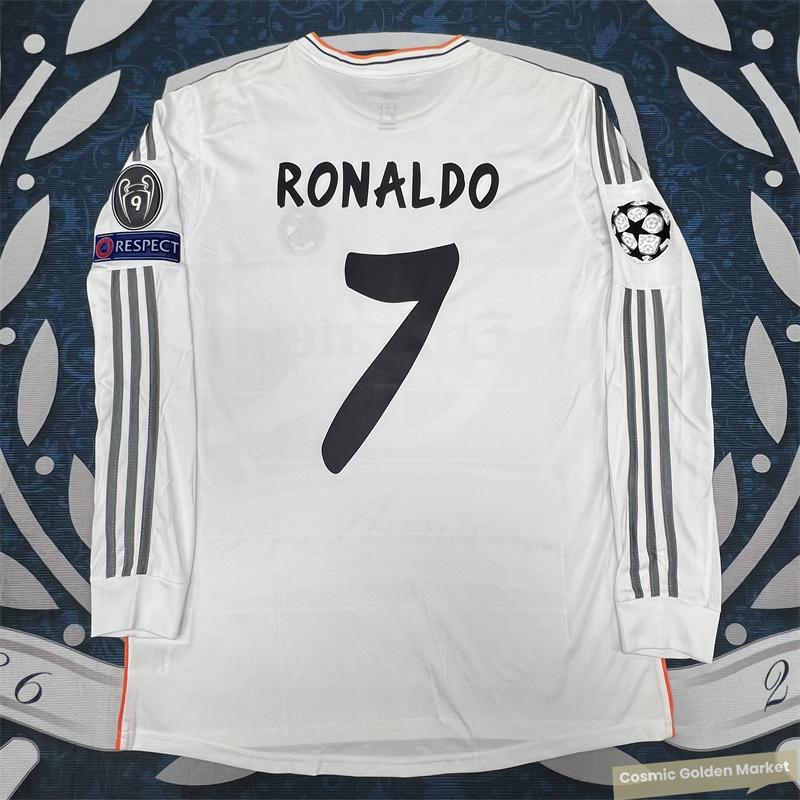 13-14  Champions League version of the home long and short-sleeved vintage jersey No. 7 Ronaldo Benzema Ramos soccer jersey set