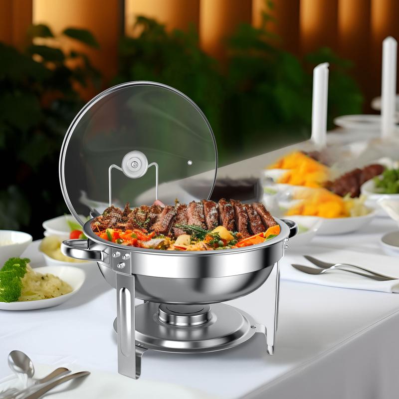 4-Pack 5QT Stainless Steel Chafing Dish Buffet Set with Glass Lids and Lid Holders - Buffet Warmers for Events, Weddings, Camping, and Dinners