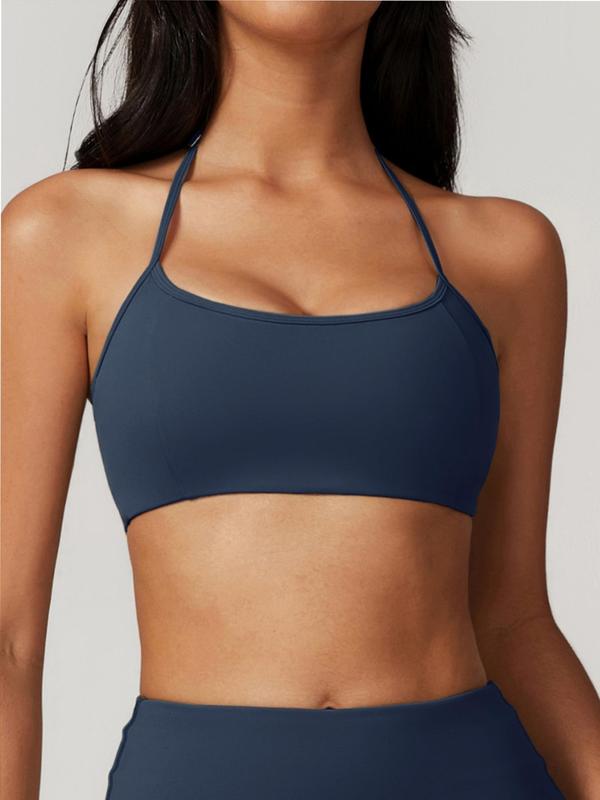 Women's Solid Backless Halter Neck Sports Bra, Gym Clothing, Lingerie for Women, Lingerie Outfit, Breathable Comfortable Wireless Sports Bra for Fall, Ladies Sportswear for Indoor Outdoor Wear Top