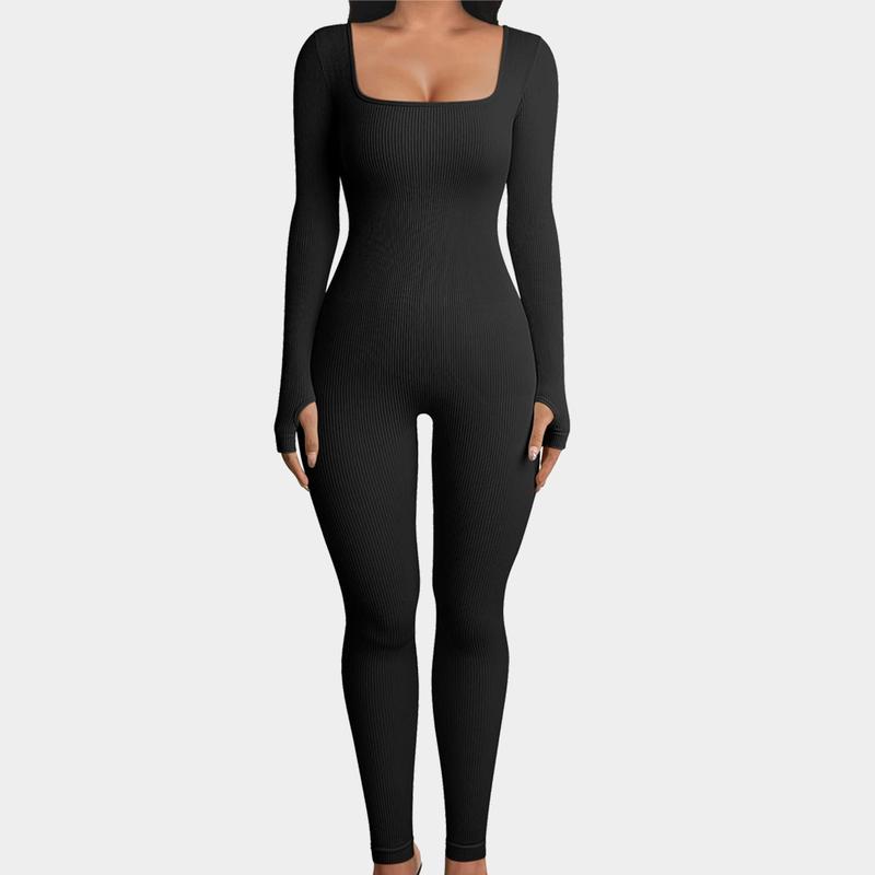 GQF Women's   Ribbed Long Sleeve Sport Jumpsuits3306[comfort shaping sculpting confidence-boosting belly-control bodysuit and shapewear]