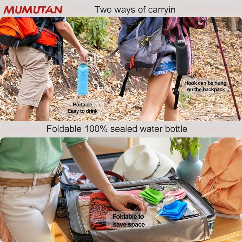 Portable Silicone Water Bottle, Foldable Leak Proof Sports Drinkware with Handle, Washable Reusable Mug, Lightweight Cup for Outdoor Camping Hiking