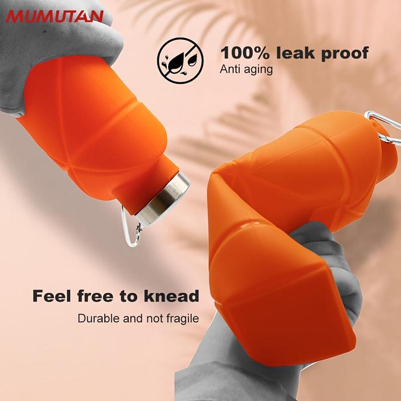 Portable Silicone Water Bottle, Foldable Leak Proof Sports Drinkware with Handle, Washable Reusable Mug, Lightweight Cup for Outdoor Camping Hiking