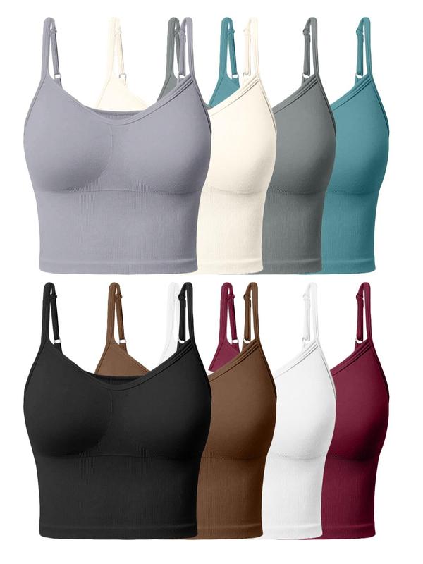 Women's Solid Wireless Ribbed Sports Bra, Adjustable Strap Seamless Sports Bra, Sports Bra for Women, Ladies Sportswear for Indoor Outdoor Wear