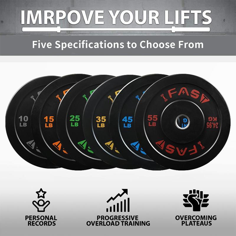 IFAST Olympic Bumper Plate High Bounce Weight Plates with 2-Inch Steel Insert Weightlifting home gym strength training weight training