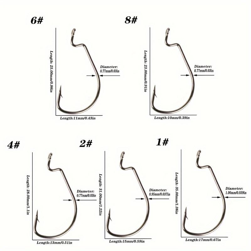 2X Senko Texas Fishing Hooks, 25pcs Worm Hooks Set, Saltwater Freshwater Trout Bass Hook Crank Hook Tackle Kit, Sizes 8#-5 0