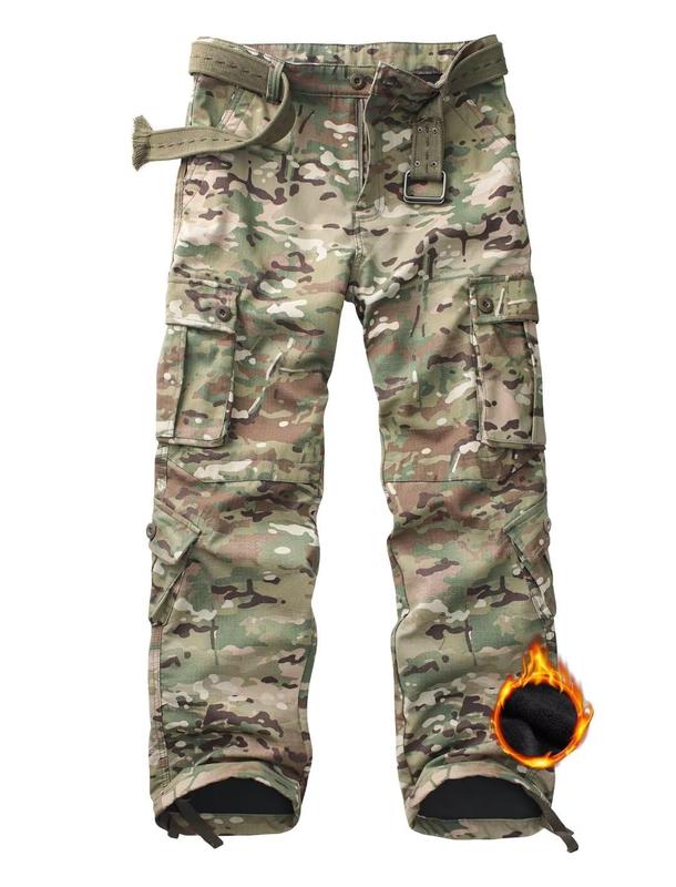 TRGPSG Men's Fleece Lined Camo Hiking Tactical Ripstop Pants Winter Outdoor Work Cargo Pants with 8 Pockets No Belt cargo  pants