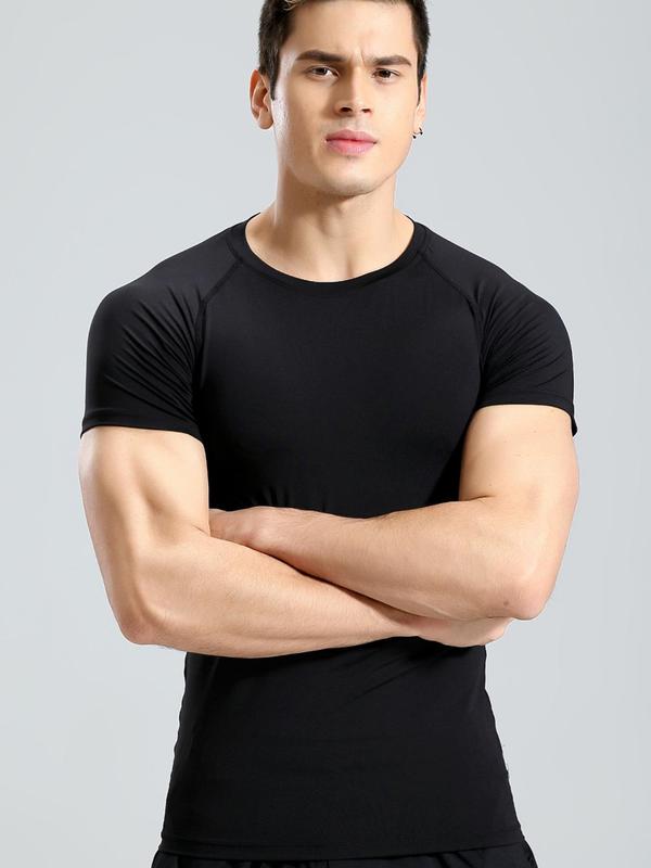 Men's Plain Round Neck Sports Tee, Quick Drying Breathable T-shirt, Summer Sportswear Clothing for Gym Workout Running