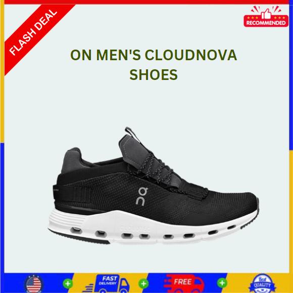 On Men's Cloudnova Shoes, Black - White Running Shoes Sneaker Tranning