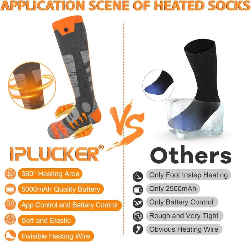 Heated Socks for Men Women, 5000mAh x2 APP Control Battery Washable Heating Socks Foot Warmers for Skiing Hiking Camping Biking Hunting Outdoor Work